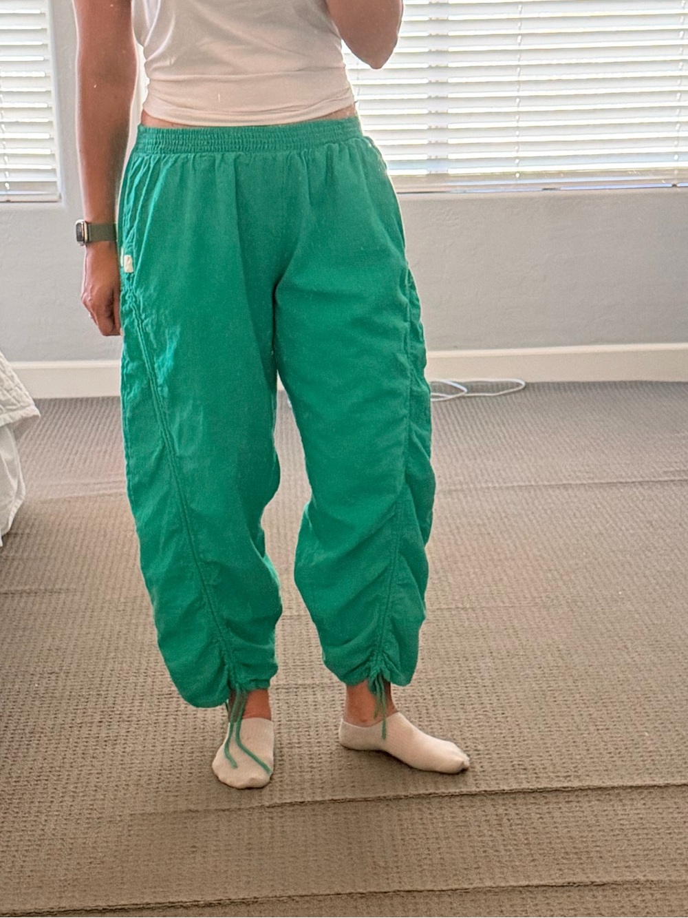Free People Linen Blend Utility Barrel Leg Pants Green Relaxed Medium - Picture 5 of 6